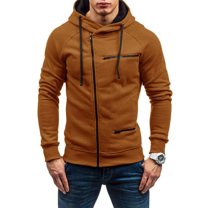 New Men's Leisure Sports Hoodies Autumn Winter Fashion Zipper Pockets Sweatshirts Harajuku Streetwear Male Hip Hop Hooded Coats