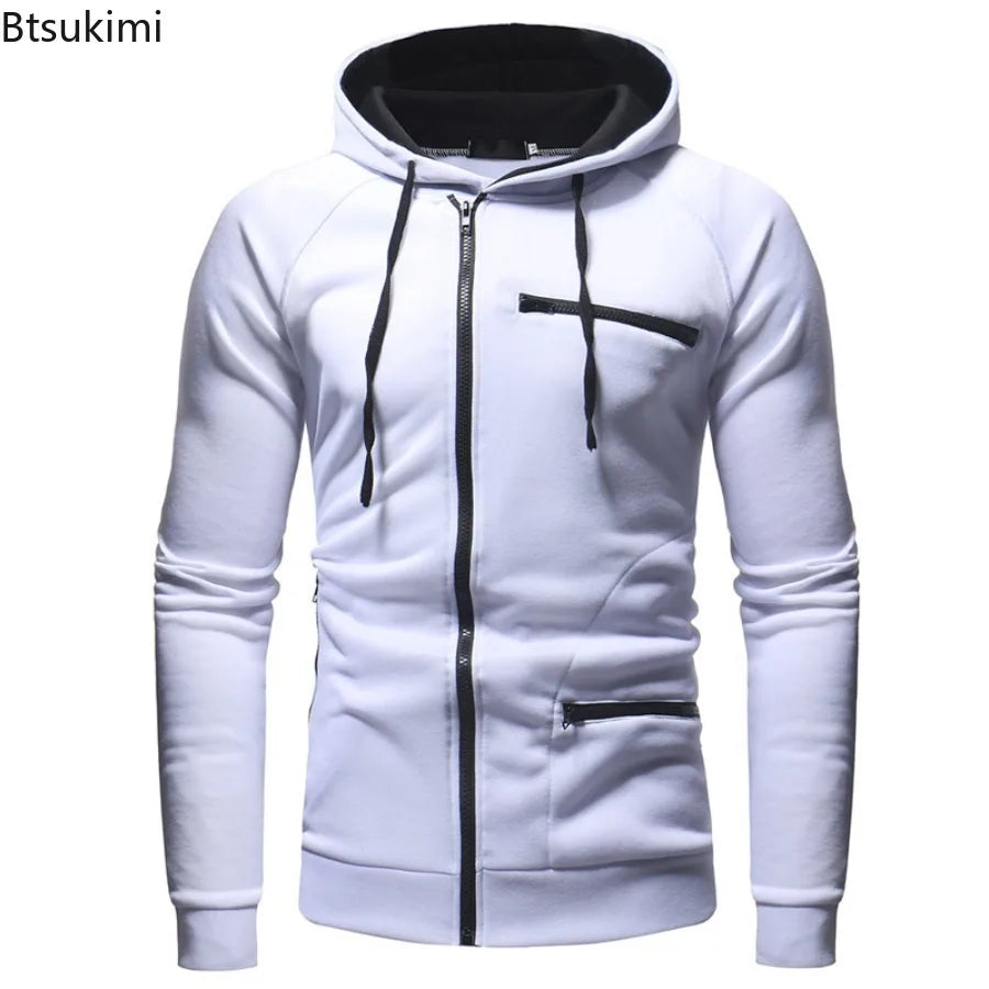 New Men's Leisure Sports Hoodies Autumn Winter Fashion Zipper Pockets Sweatshirts Harajuku Streetwear Male Hip Hop Hooded Coats
