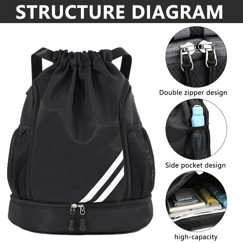 1Pcs Drawstring Sports Backpack for Gym Fitness with Separate Shoes Compartment for Basketball Running Cycling Camping Men Women