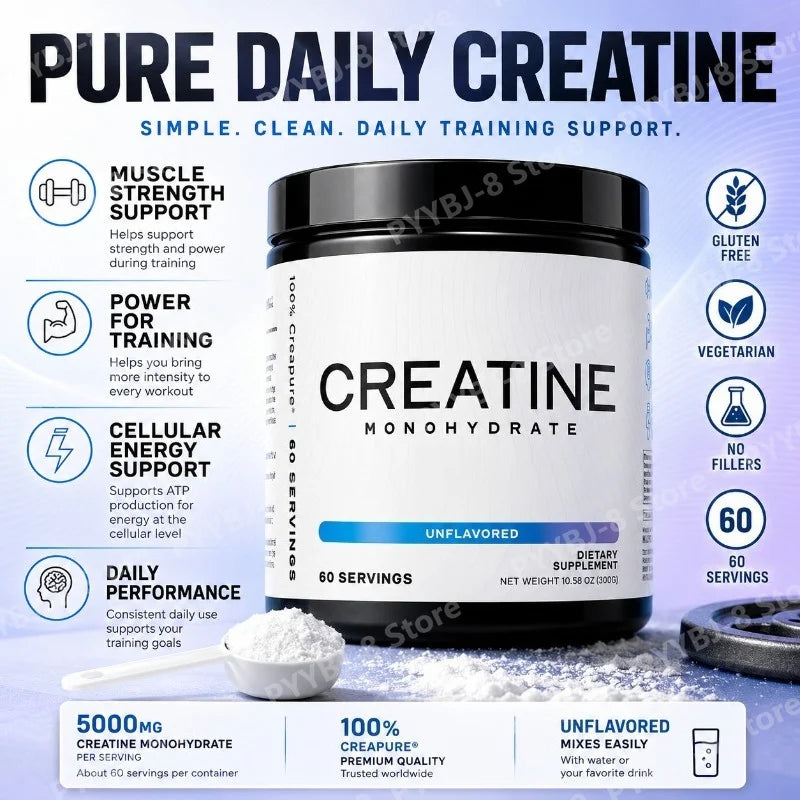 Creatine Powder 300g Supplement with 5000mg Creatine Monohydrate Help Build Muscles and Increase Energy — Unflavored Gluten Free
