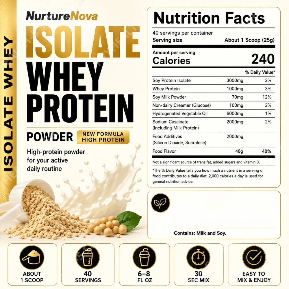 Isolate Whey Protein Powder 1kg High Protein Sports Nutrition Shake Fast Mixing, Daily Fitness Nutrition 40 Servings Vanilla