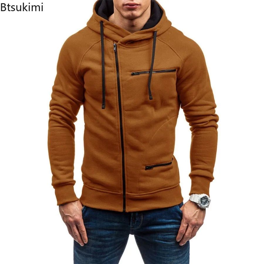 New Men's Leisure Sports Hoodies Autumn Winter Fashion Zipper Pockets Sweatshirts Harajuku Streetwear Male Hip Hop Hooded Coats