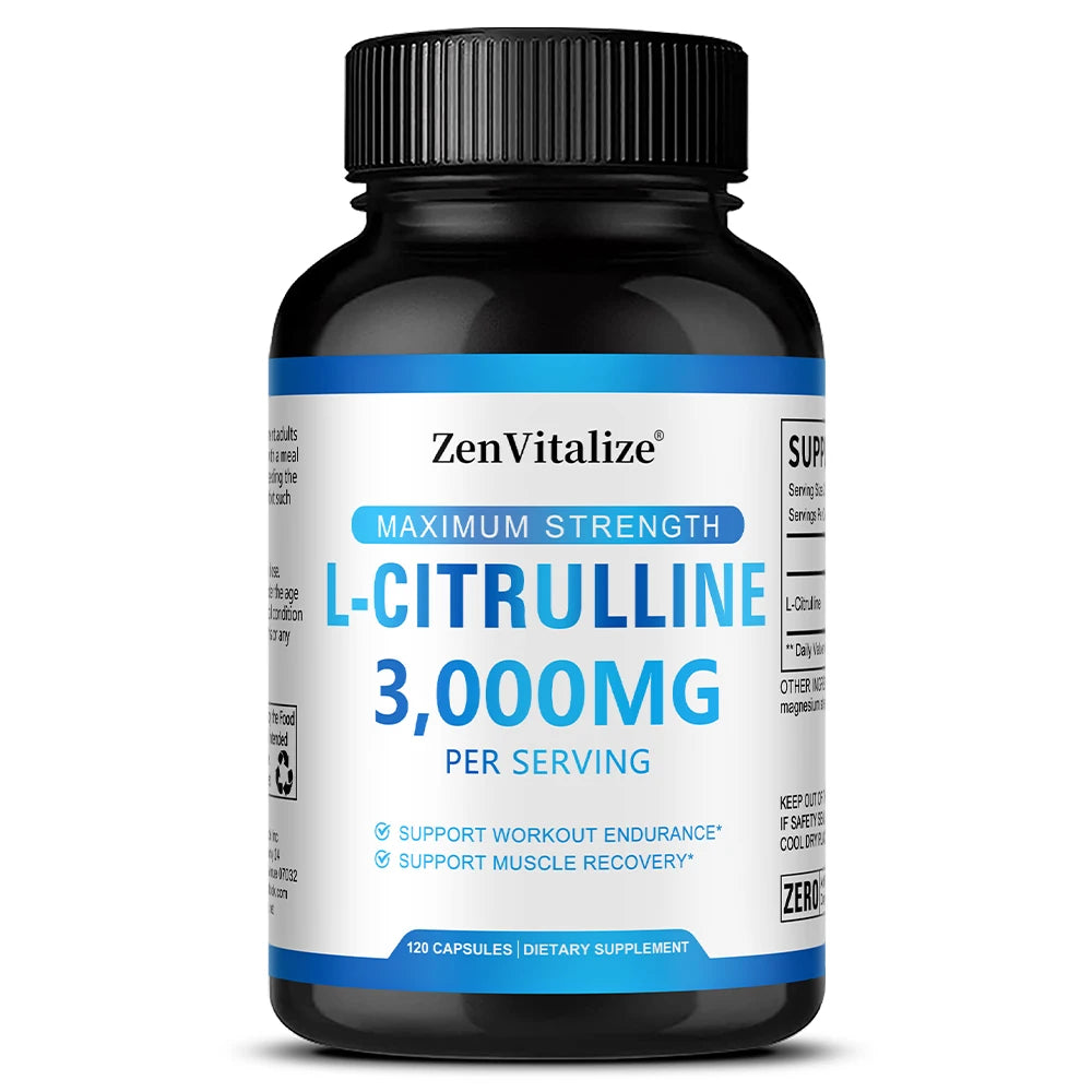 L Citrulline 3000mg Supplement Capsules for Men & Women - Muscle Recovery & Workout Endurance - Vegan, Non-GMO