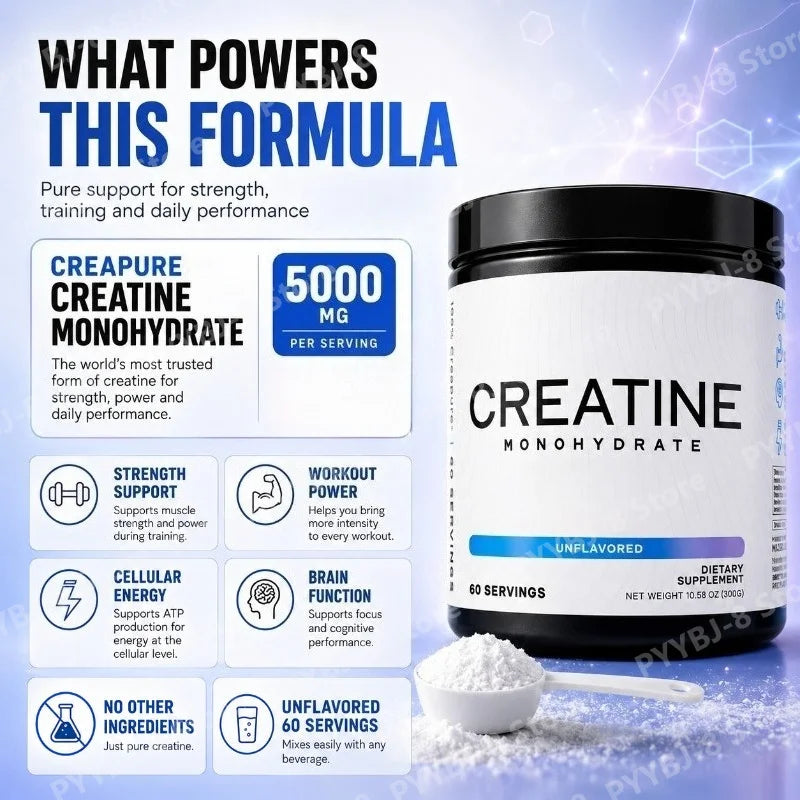 Creatine Powder 300g Supplement with 5000mg Creatine Monohydrate Help Build Muscles and Increase Energy — Unflavored Gluten Free