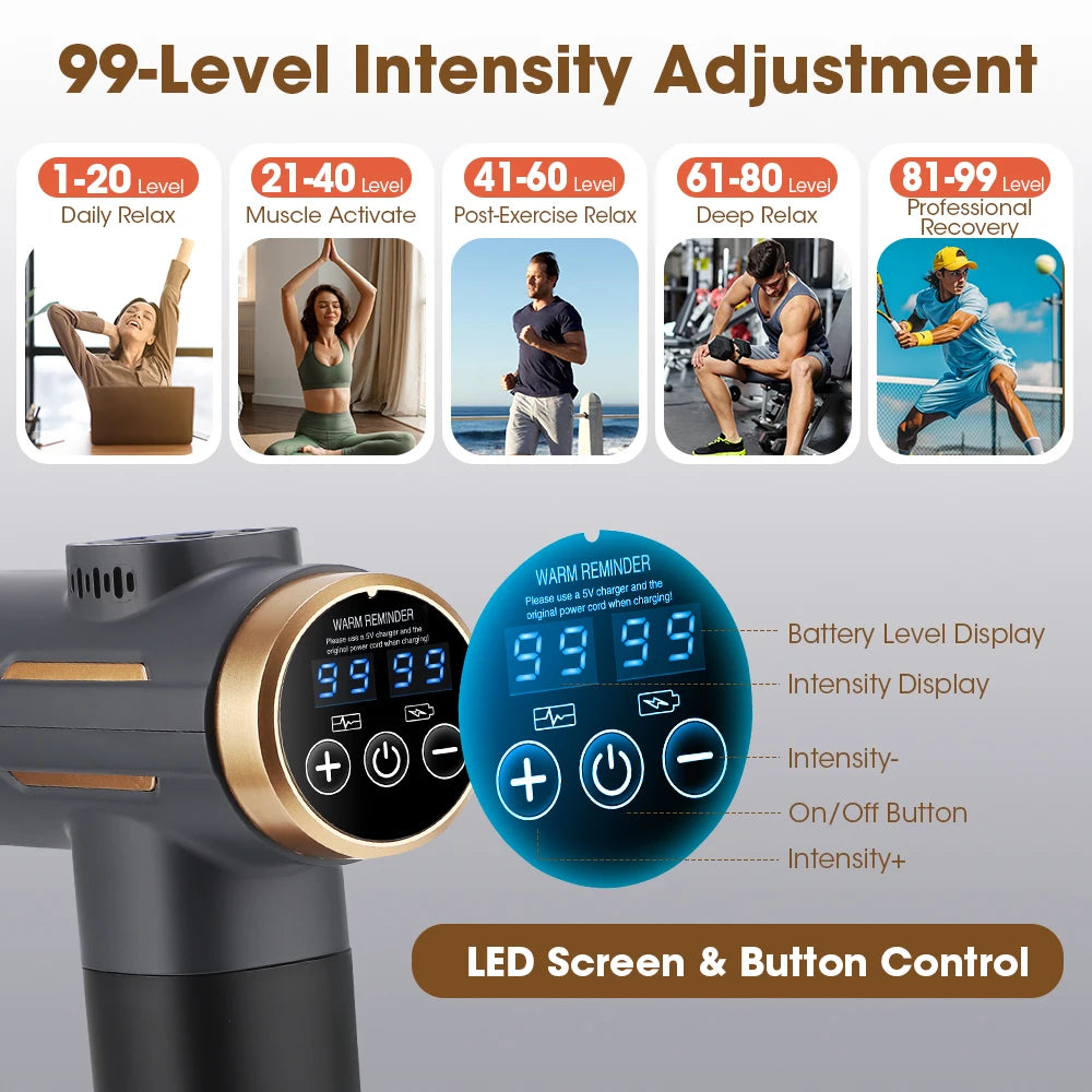 Portable Fascial Massage Gun Electric Percussion Pistol Muscle masajeador Body Relaxation with 11 Replaceable Massage Head