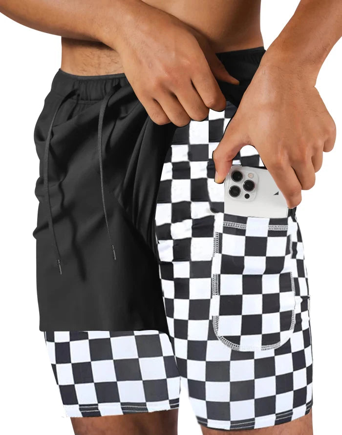 Pantalones cortos deportivos de doble capa para hombre, Shorts 2 en 1 de secado rápido para entrenamiento, gimnasio, trotar,