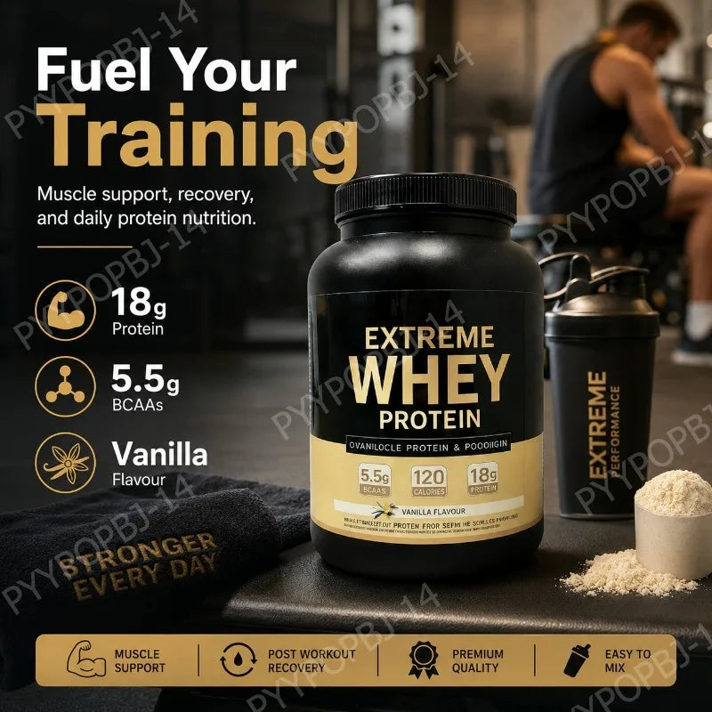 Premium Whey Protein 18g Protein 5.5g BCAAs Per Serving Post Workout Recovery Support Vanilla Flavor 1000g Daily Use