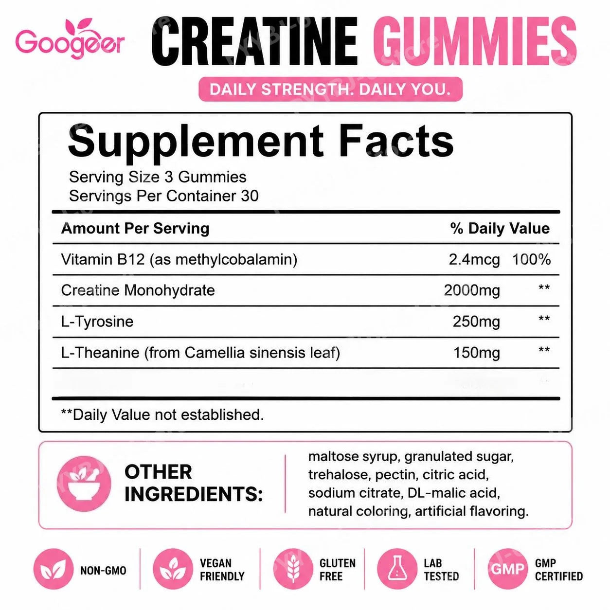Creatine Monohydrate Gummies 2000mg with Vitamin B12 L Tyrosine L Theanine for Energy Fitness Training Support 90 Count