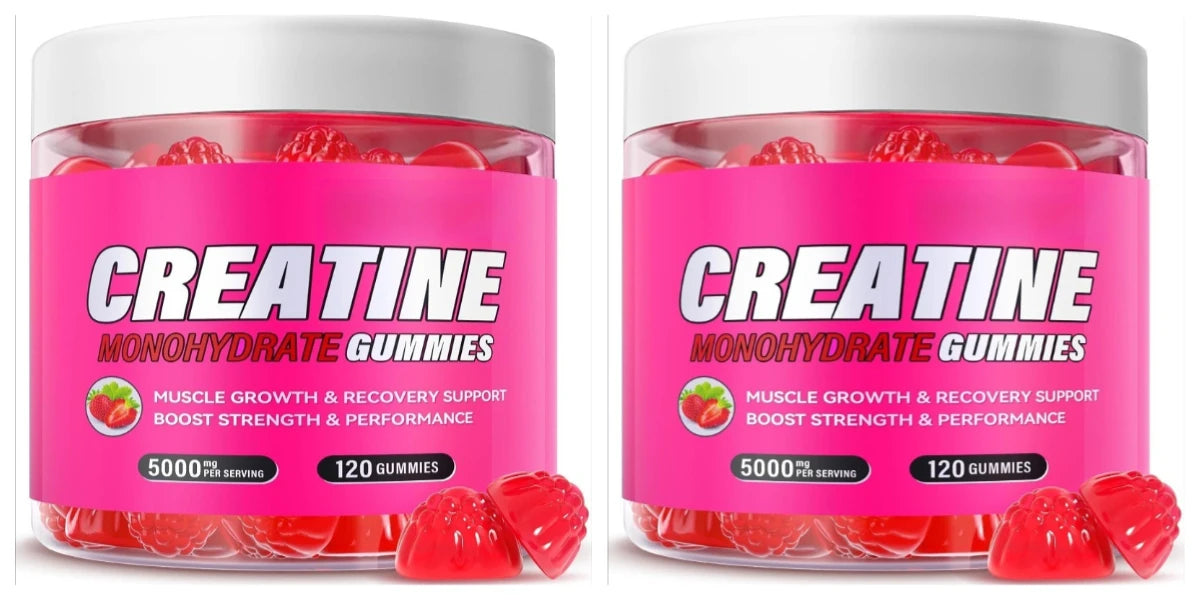 120 Count Creatine Monohydrate Gummies 5000mg Strawberry Flavor Support Muscle Growth and Post Exercise Recovery 0g Sugar Vegan