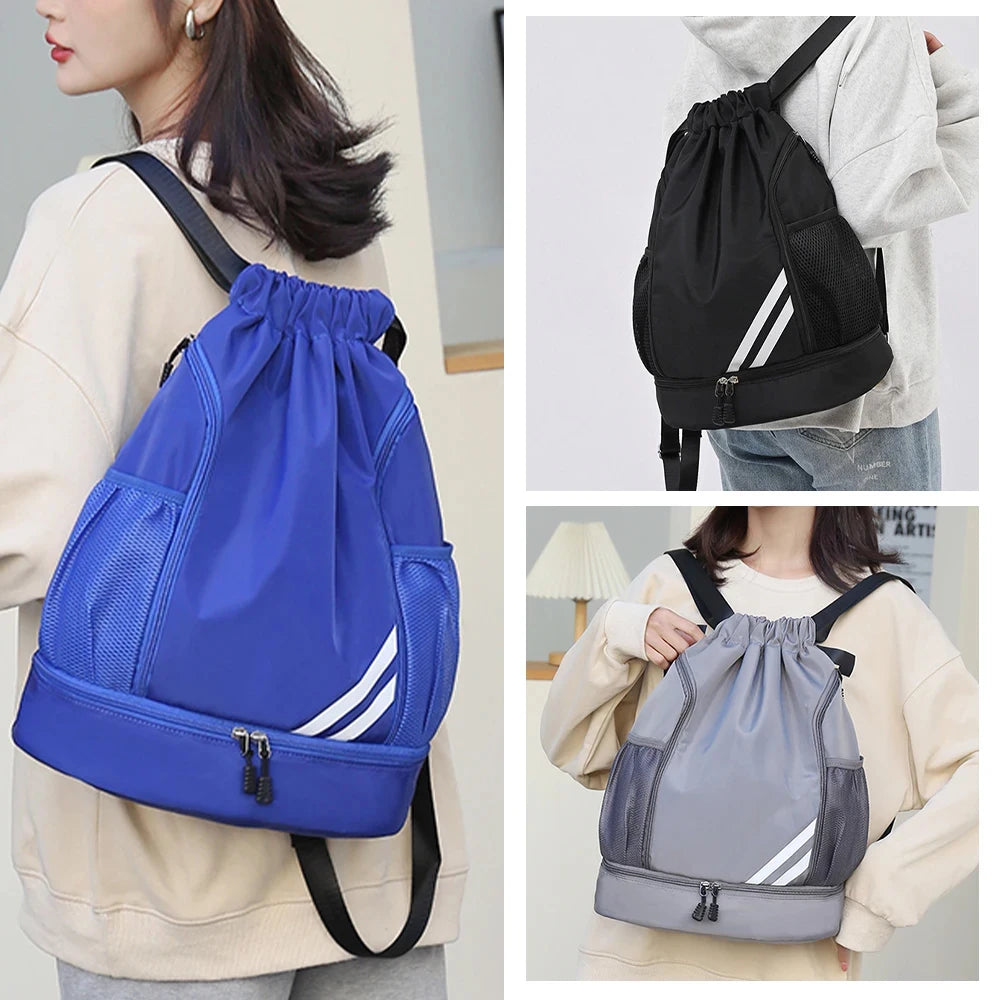 1Pcs Drawstring Sports Backpack for Gym Fitness with Separate Shoes Compartment for Basketball Running Cycling Camping Men Women