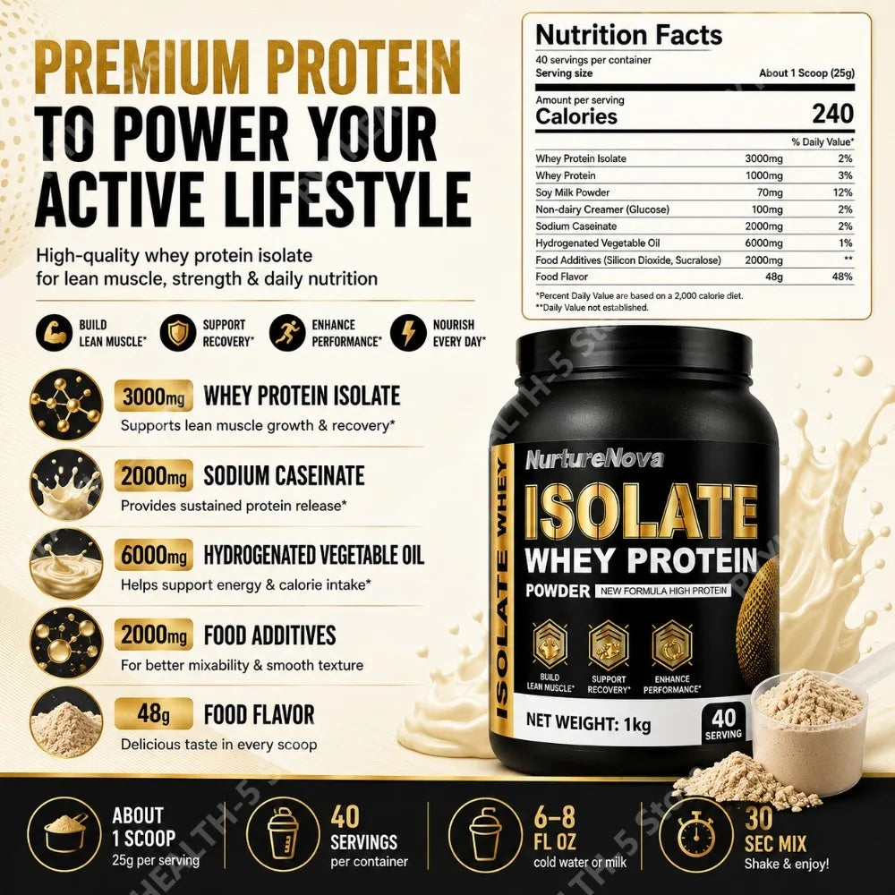 Isolate Whey Protein Powder 1kg High Protein Sports Nutrition Shake Fast Mixing, Daily Fitness Nutrition 40 Servings Vanilla