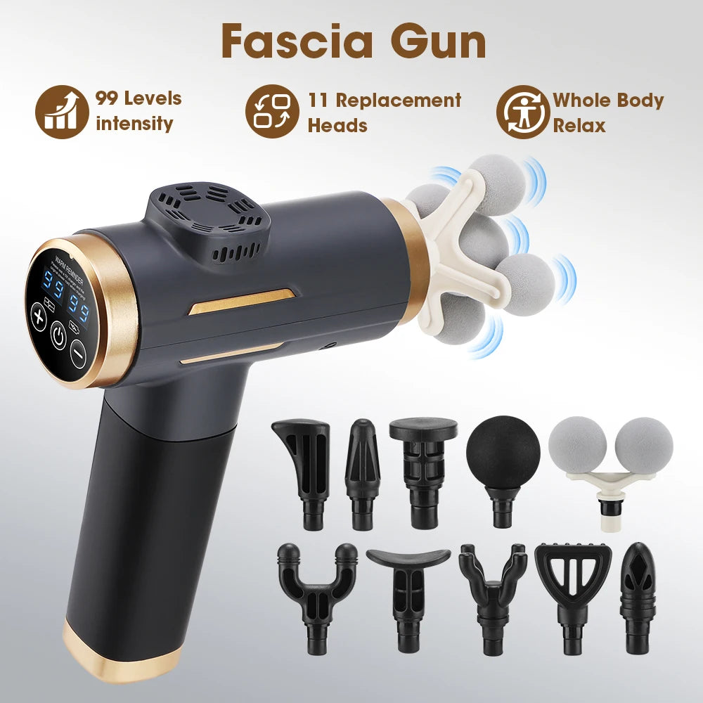 Portable Fascial Massage Gun Electric Percussion Pistol Muscle masajeador Body Relaxation with 11 Replaceable Massage Head