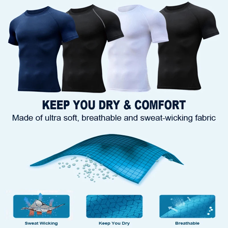 Graphic Compression Shirts for Men Summer Short Sleeve Rash Guard Gym Workout Tshirt Athletic Quick Dry Baselayer Undershirts