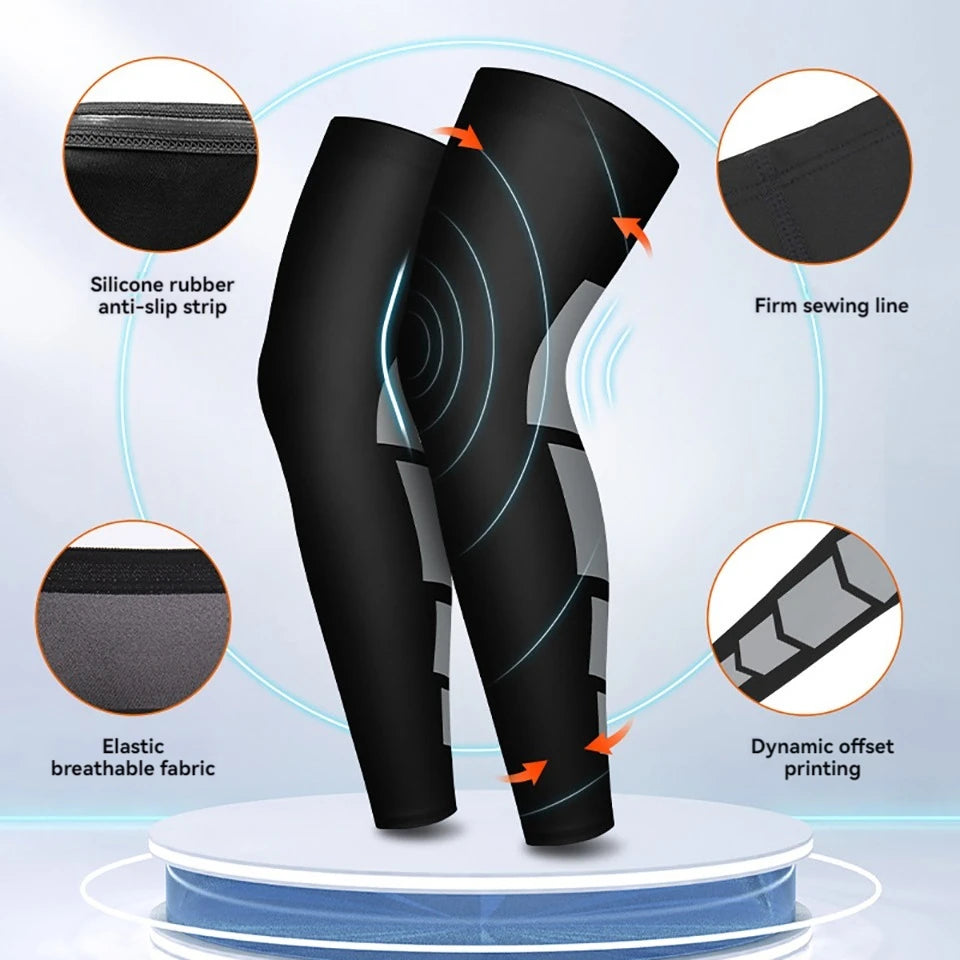 1Pcs Sports Knee Pads Silicone Anti-slip Elastic Breathable Extended Thigh And Calf Protectors Outdoor Basketball Cycling Unisex