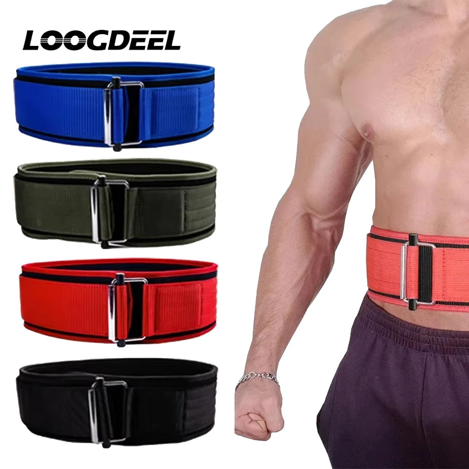 LOOGDEEL Weightlifting Belt Fitness Adjustable Nylon Gym Workout Belts Deadlifting Squatting Lifting Back Support Self-locking