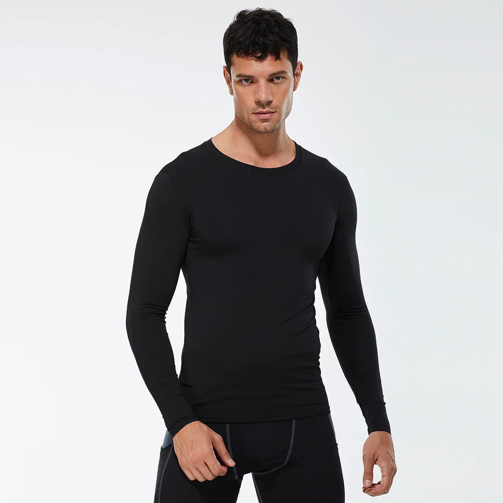 Running Quick Dry T-Shirt Men Fitness Slim Long Sleeve Gym Running Tee Top Tights Men's Bodybuilding Training Clothes Sportswear