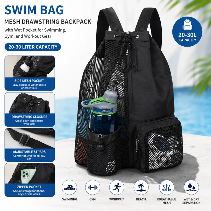 Mesh Drawstring Gym Bags for Swimming Pool Sports Beach Mesh Drawstring Backpack for Men Women Swimmers Workout Gear Cinch Bag