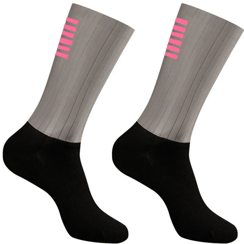 2023 New Anti Slip Silicone Summer Aero Socks Whiteline Cycling Socks Men Bicycle Sport Running Bike Socks Calcetines