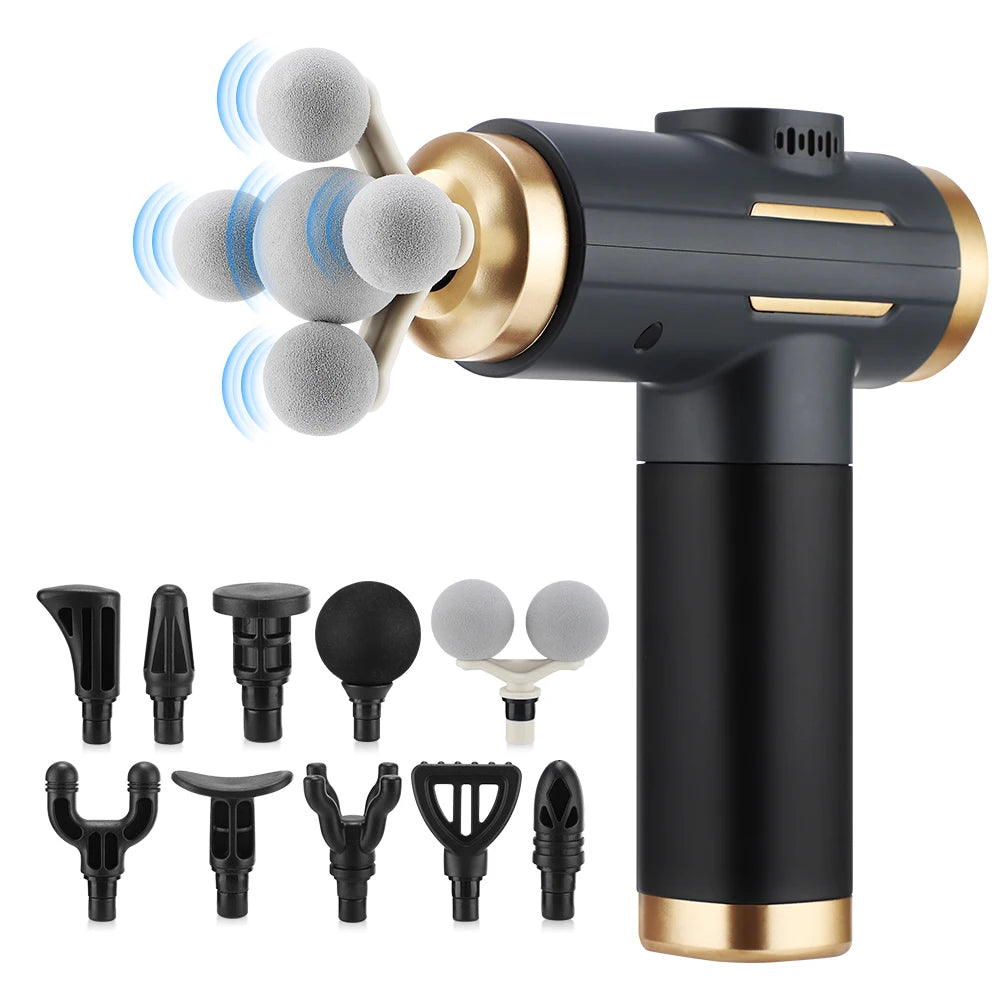 Portable Fascial Massage Gun Electric Percussion Pistol Muscle masajeador Body Relaxation with 11 Replaceable Massage Head