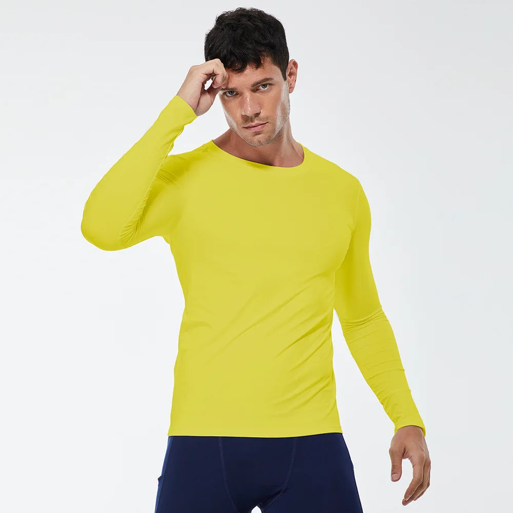 Running Quick Dry T-Shirt Men Fitness Slim Long Sleeve Gym Running Tee Top Tights Men's Bodybuilding Training Clothes Sportswear
