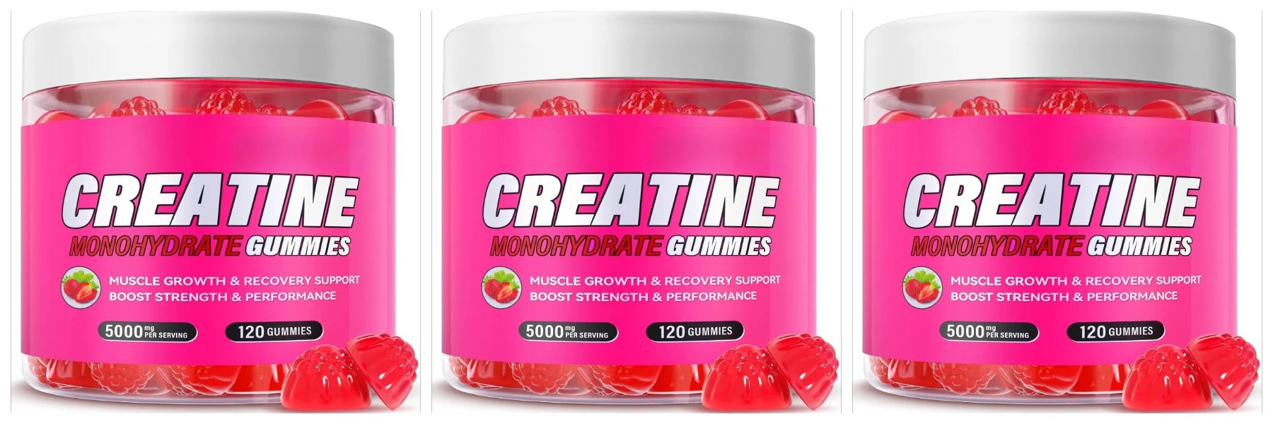 120 Count Creatine Monohydrate Gummies 5000mg Strawberry Flavor Support Muscle Growth and Post Exercise Recovery 0g Sugar Vegan