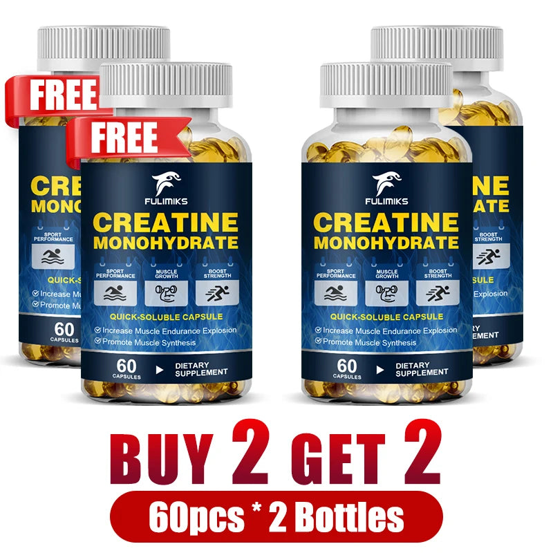 Buy 2 Get 2 Free! Premium Creatine Monohydrate Capsules, Support Muscle Growth, Strength Gains & Exercise Performance, Men