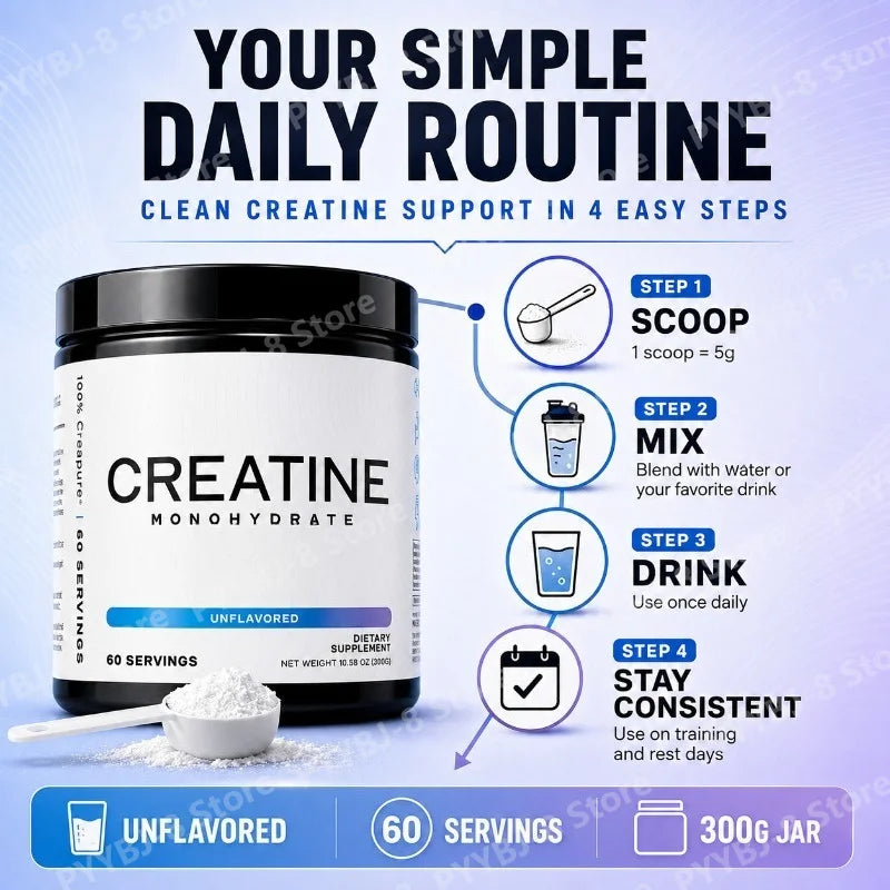 Creatine Powder 300g Supplement with 5000mg Creatine Monohydrate Help Build Muscles and Increase Energy — Unflavored Gluten Free