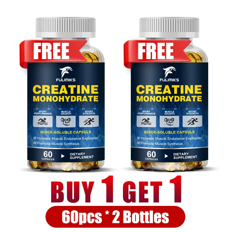 Buy 2 Get 2 Free! Premium Creatine Monohydrate Capsules, Support Muscle Growth, Strength Gains & Exercise Performance, Men