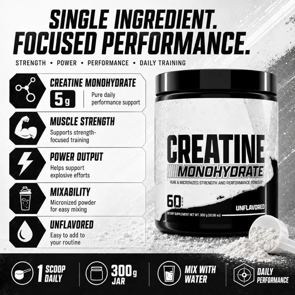 Creatine Monohydrate Powder 5g Pure Micronized Unflavored Sports Nutrition Supplement Workout Performance Support 300g