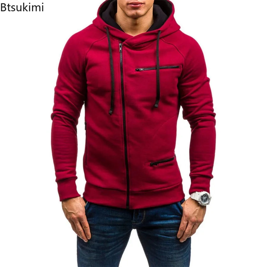 New Men's Leisure Sports Hoodies Autumn Winter Fashion Zipper Pockets Sweatshirts Harajuku Streetwear Male Hip Hop Hooded Coats