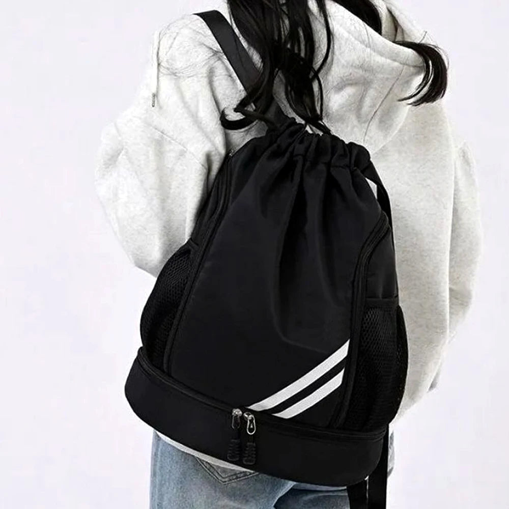 1Pcs Drawstring Sports Backpack for Gym Fitness with Separate Shoes Compartment for Basketball Running Cycling Camping Men Women