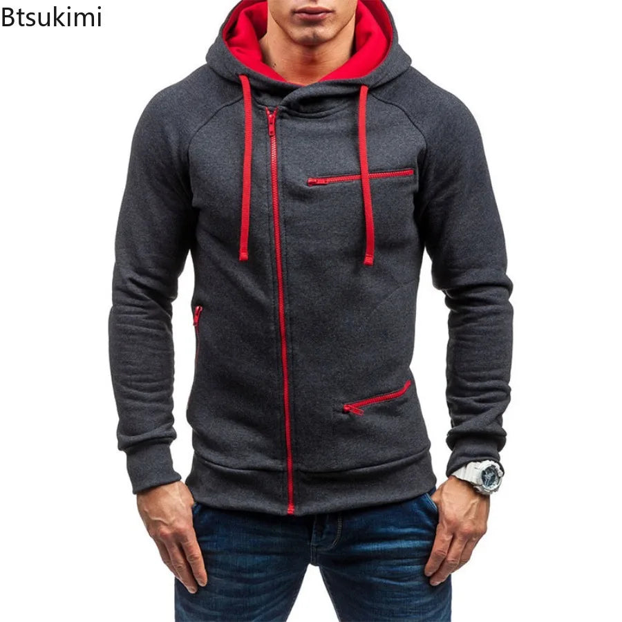 New Men's Leisure Sports Hoodies Autumn Winter Fashion Zipper Pockets Sweatshirts Harajuku Streetwear Male Hip Hop Hooded Coats