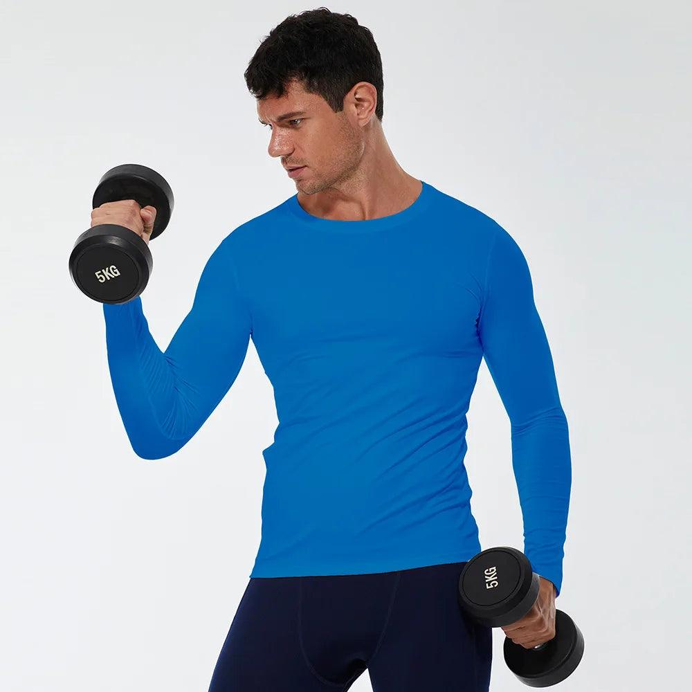 Running Quick Dry T-Shirt Men Fitness Slim Long Sleeve Gym Running Tee Top Tights Men's Bodybuilding Training Clothes Sportswear