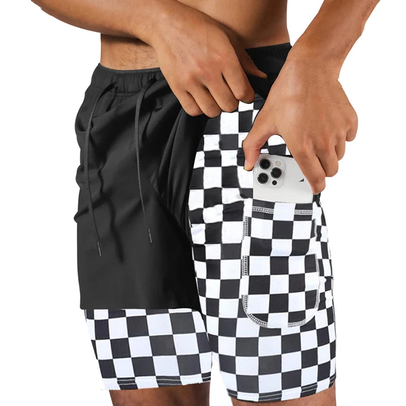 Pantalones cortos deportivos de doble capa para hombre, Shorts 2 en 1 de secado rápido para entrenamiento, gimnasio, trotar,