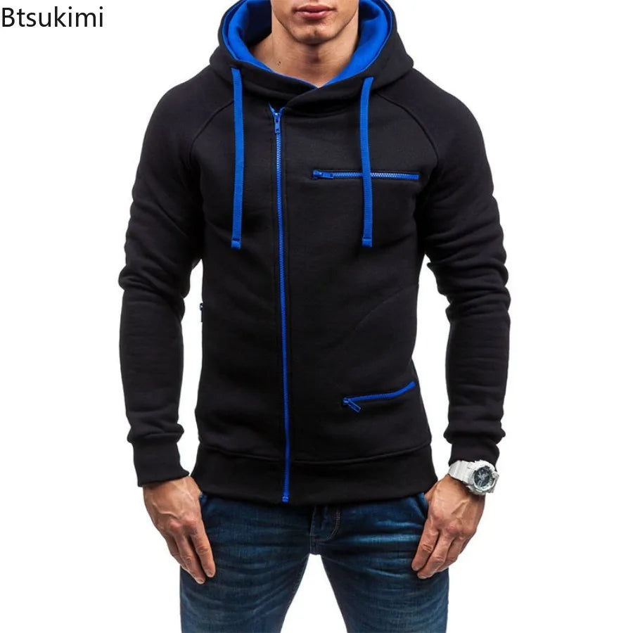 New Men's Leisure Sports Hoodies Autumn Winter Fashion Zipper Pockets Sweatshirts Harajuku Streetwear Male Hip Hop Hooded Coats