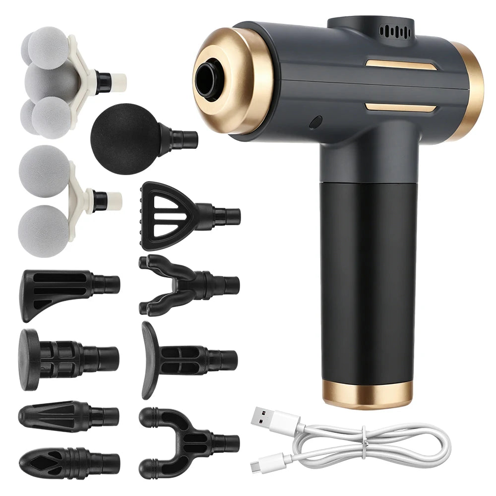 Portable Fascial Massage Gun Electric Percussion Pistol Muscle masajeador Body Relaxation with 11 Replaceable Massage Head