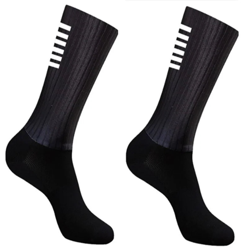 2023 New Anti Slip Silicone Summer Aero Socks Whiteline Cycling Socks Men Bicycle Sport Running Bike Socks Calcetines