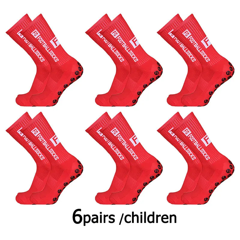 6 pairs 34-39 children breathable sports soccer socks square silicone non-slip grip football socks calcetines hombre
