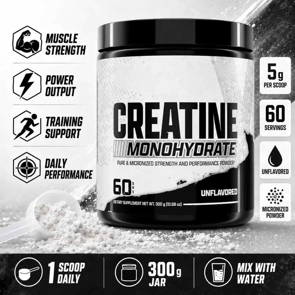 Creatine Monohydrate Powder 5g Pure Micronized Unflavored Sports Nutrition Supplement Workout Performance Support 300g