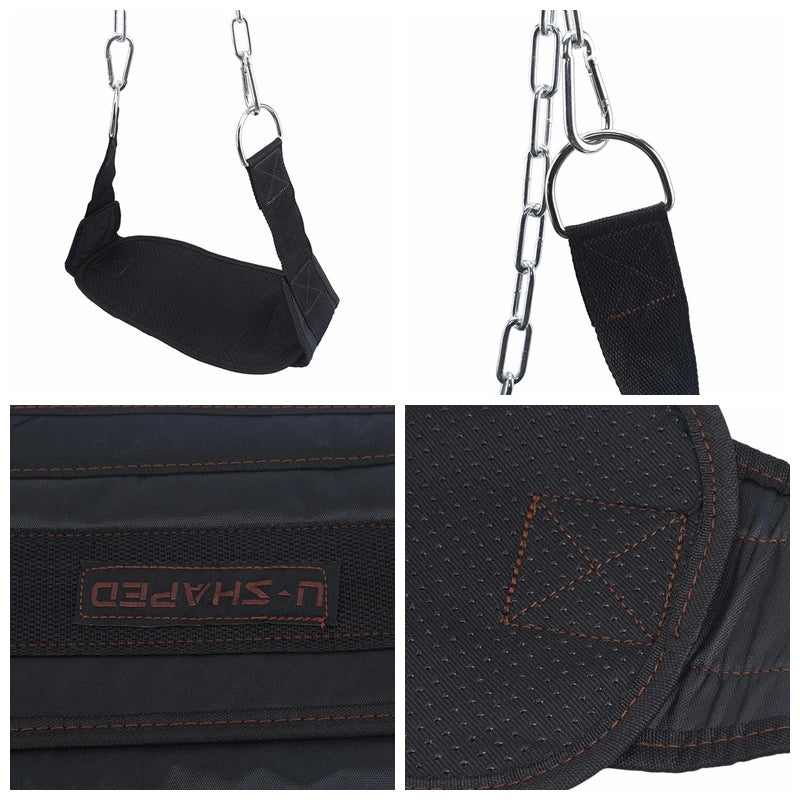 Black Thicken Fitness Weight Belt with Chain Dipping Belt for Lifting Pull Up Chin Up Kettlebell Barbel Bodybuilding Gym Belts