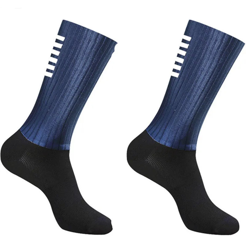 2023 New Anti Slip Silicone Summer Aero Socks Whiteline Cycling Socks Men Bicycle Sport Running Bike Socks Calcetines
