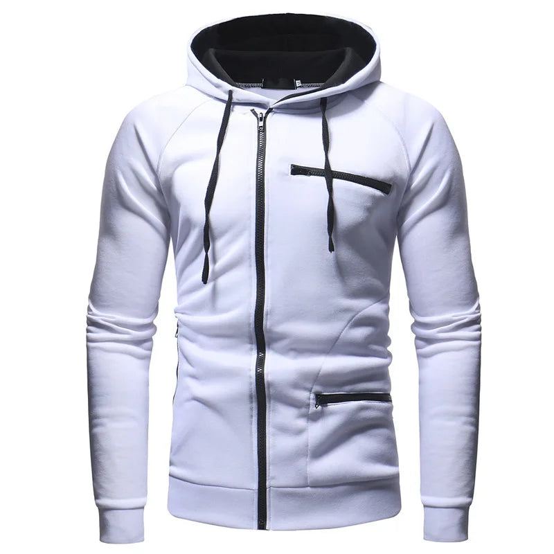 New Men's Leisure Sports Hoodies Autumn Winter Fashion Zipper Pockets Sweatshirts Harajuku Streetwear Male Hip Hop Hooded Coats