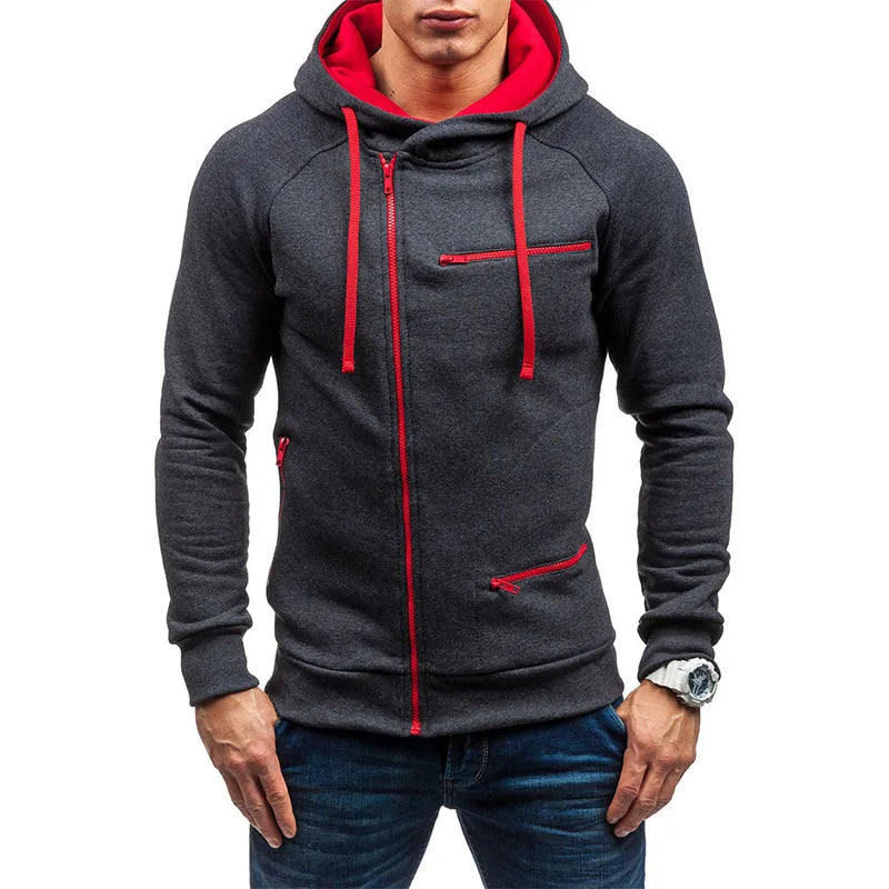 New Men's Leisure Sports Hoodies Autumn Winter Fashion Zipper Pockets Sweatshirts Harajuku Streetwear Male Hip Hop Hooded Coats