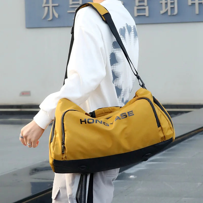 Gym Sports Bag for Men Travel Fitness Duffle Shoe Pocket Luggage Duffel Waterproof Tote Handbags Weekend Shoulder Outdoors Bag