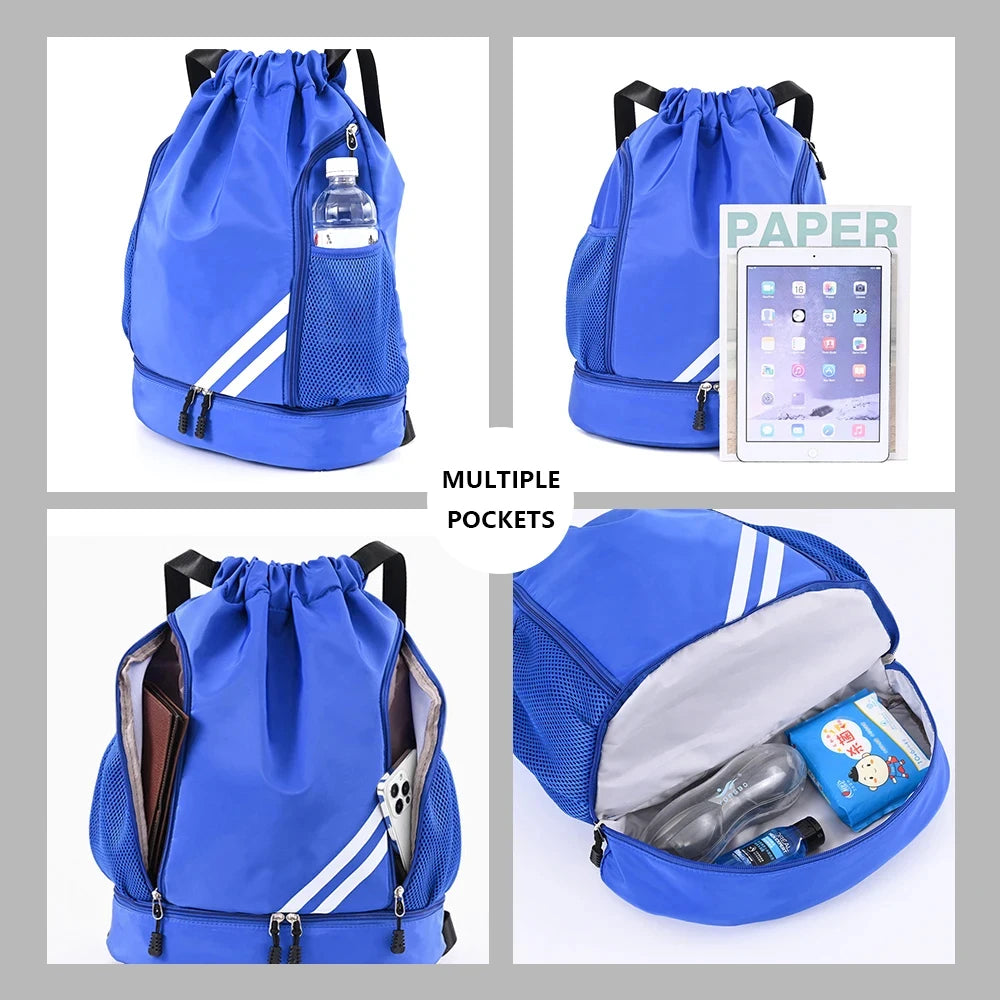 1Pcs Drawstring Sports Backpack for Gym Fitness with Separate Shoes Compartment for Basketball Running Cycling Camping Men Women